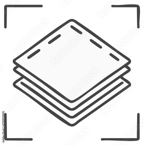 Hand drawn doodle icon showing a stack of layered material, textile samples, or absorbent sheets