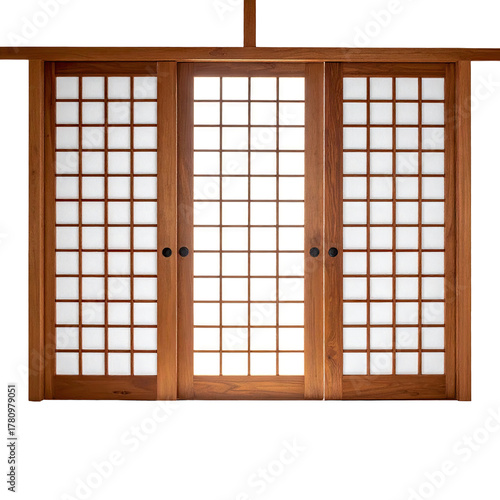Three-panel sliding door with paper inserts and dark wood framing