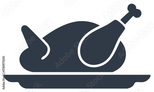 Roasted Chicken on Platter, Poultry Dish, Thanksgiving Meal, Dinner Feast, Delicious Food, Festive Icon