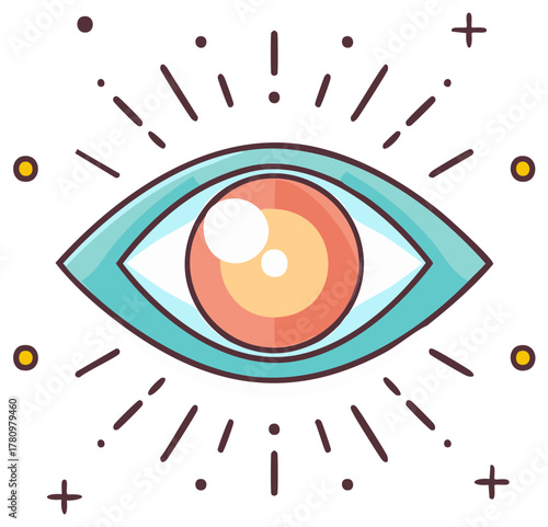 Mystical All Seeing Eye Cartoon Icon. Spiritual Vision Element
