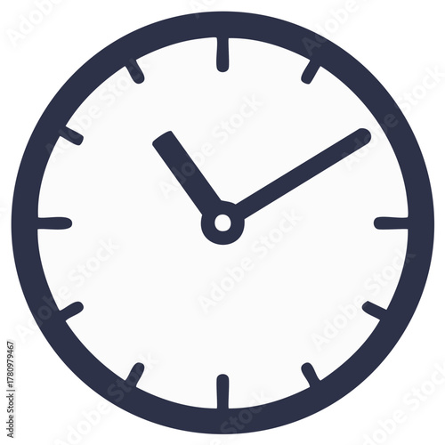 Simple analog clock face with dark blue hour and minute hands indicating nearly ten oclock