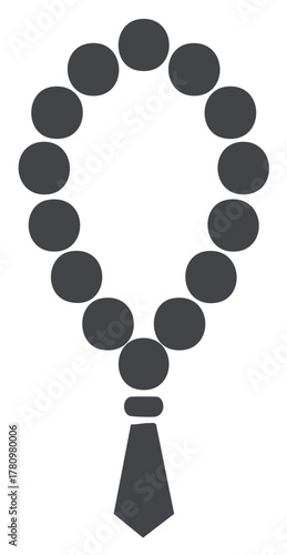Dark gray beads necklace with tassel, minimalistic religious illustration.
