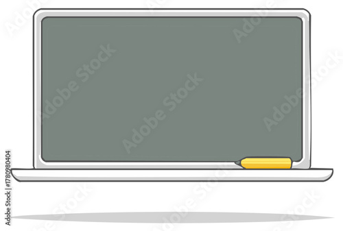 Clean chalkboard with chalk holder and yellow chalk stub ready for writing