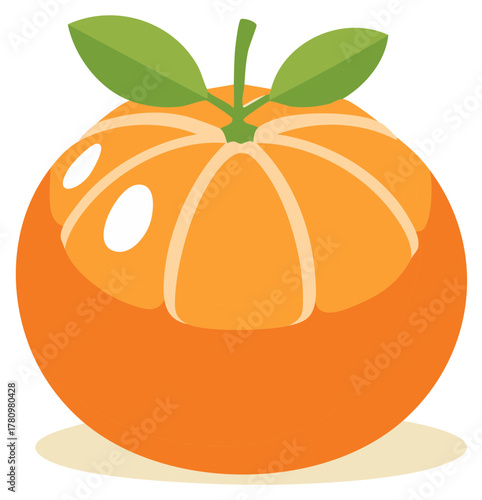 Illustrated orange fruit with segments and leaves, vibrant and healthy food concept.