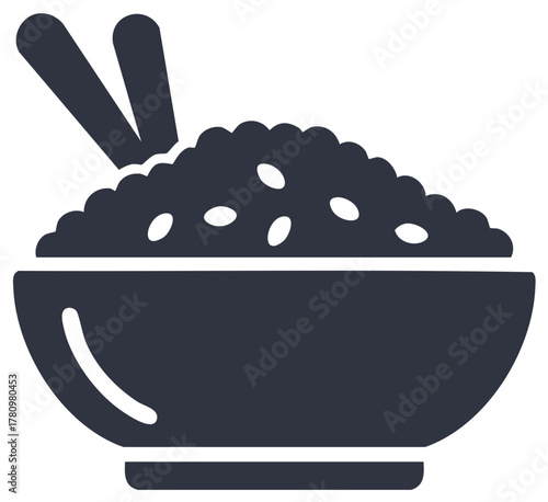 Bowl of rice with chopsticks simple graphic icon representing asian cuisine and food