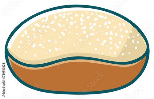 Stylized Oval Container Featuring Pale Filling with Scattered White Dots and a Dark Rim, Illustration