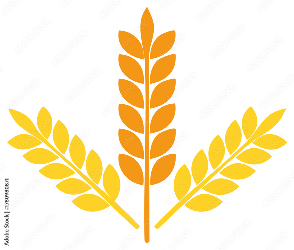 Fototapeta premium Three golden wheat ears illustration representing agriculture harvest and food production