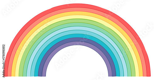 Vibrant rainbow arc with multiple colorful bands against a white background
