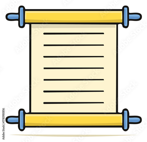 Scroll document with text lines in cartoon style, ancient or historical concepts