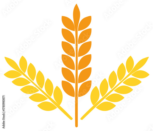 Three golden wheat ears illustration representing agriculture harvest and food production