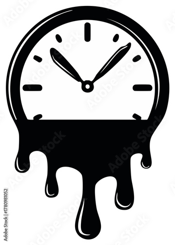 Melting clock illustration black and white surreal time concept
