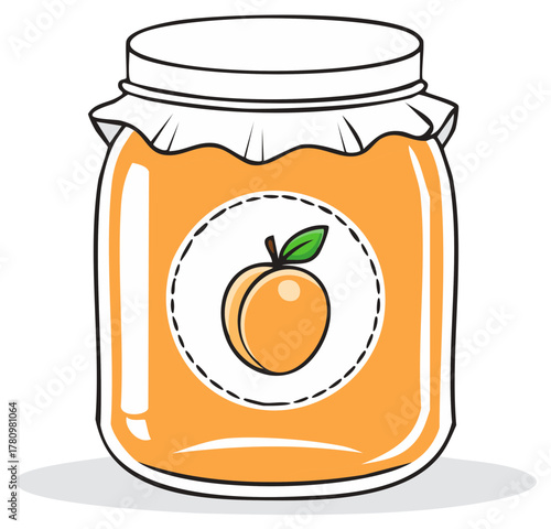 Jar of Peach Preserve: Fruit Jam with Peach Label in Glass Container with Lid