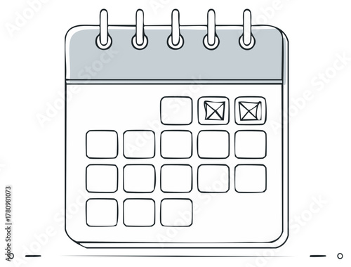 Hand drawn calendar page with marked dates and spiral binding