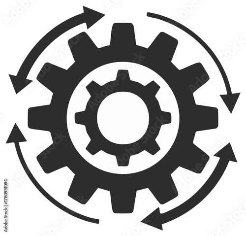 Gears Rotating with Direction Arrows. Process Automation and Operation