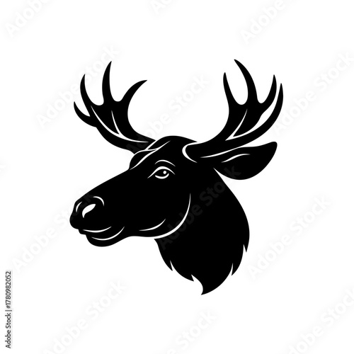 Moose head black silhouette icon vector illustration isolated