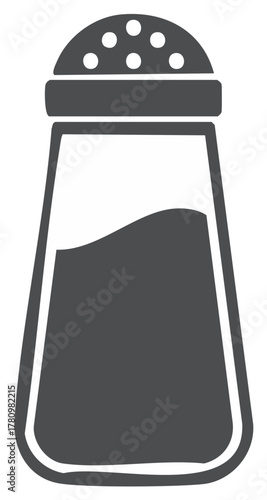 Stylized Grey Salt Shaker with Round Perforations - Icon or Graphic Element for Recipes or Dining
