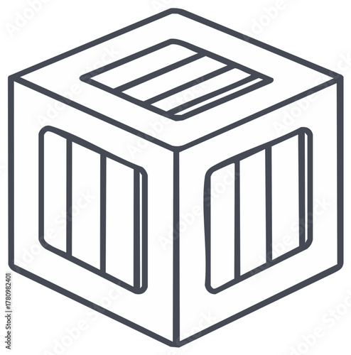 Stylized wooden crate delivery box line art isometric illustration