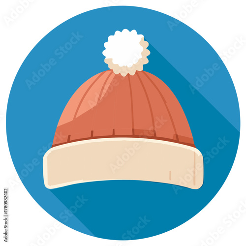 Cozy knitted winter hat with fluffy pom pom and warm lining icon