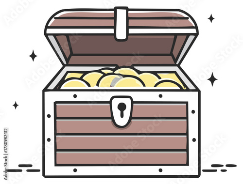 Treasure Chest Filled with Gold Coins Open with Sparkles Vector Illustration