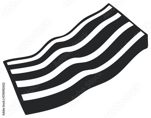 Stylized illustration of wavy bacon strips with bold black and white contrast