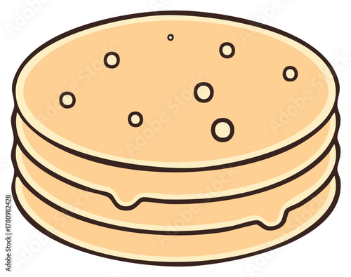 Stack of pancakes with melted butter cartoon illustration for breakfast food and dessert design