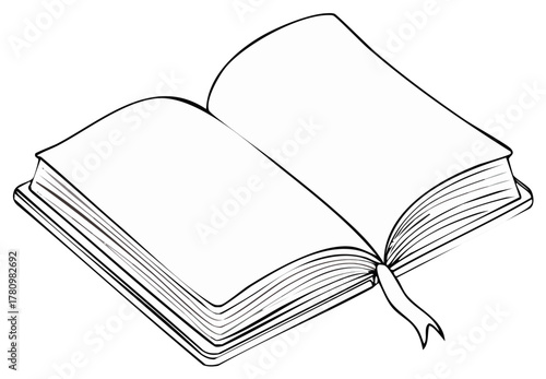 Open book with blank pages and bookmark drawing