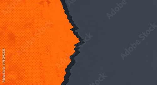 Halftone torn paper abstract background with orange texture and gray color design