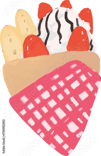 いちごバナナクレープのイラスト