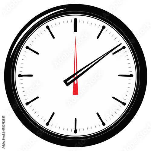 Minimalist round wall clock illustration with a prominent red second hand