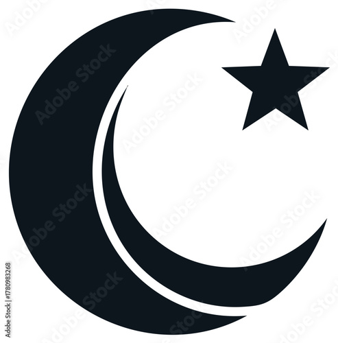 Crescent Moon with Star Symbolic Emblem Vector Illustration Religion Symbol Graphic Decoration Cultural Element