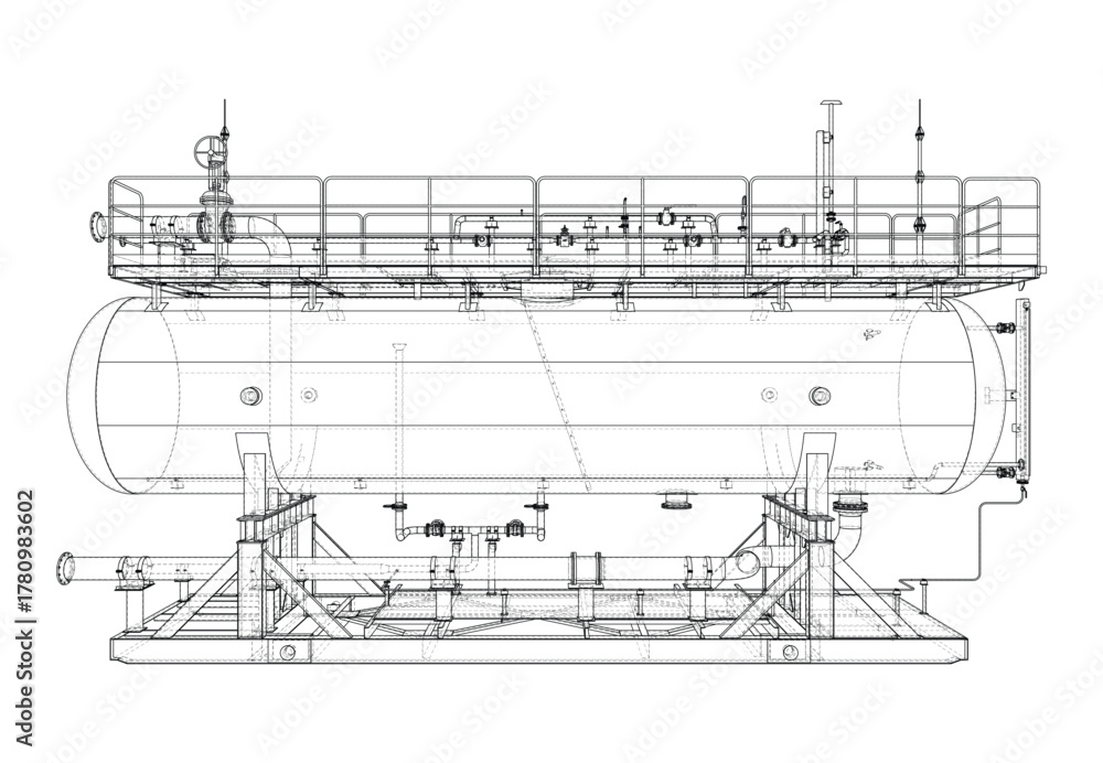 Obraz premium Industrial Tank Blueprint. Vector