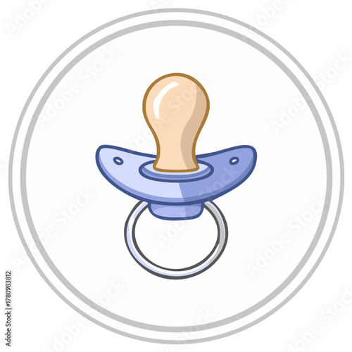 Adorable cartoon baby pacifier with a blue base and comforting beige nipple