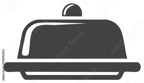 Simple flat glyph icon of a restaurant cloche on a serving platter for food service