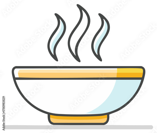 Simple cartoon illustration of a steaming bowl of hot food, soup, or comfort meal