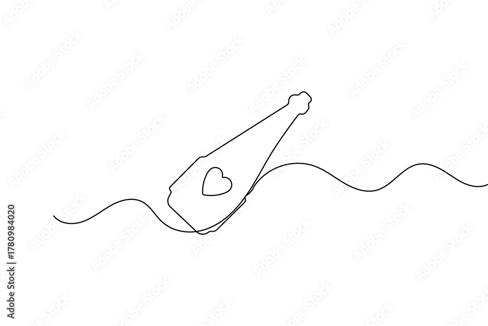 Obraz premium Minimalist bottle of champagne one line art simple outline vector illustration design 