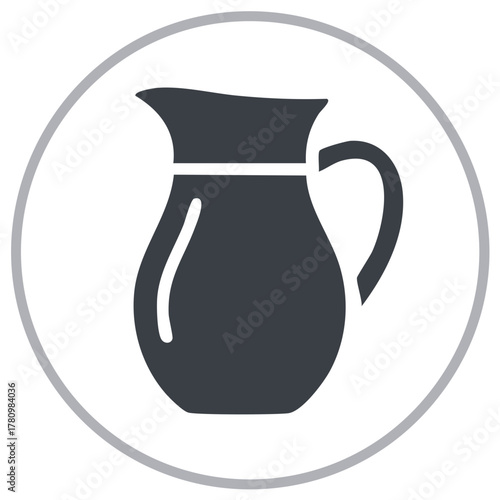 Simple Dark Gray Pitcher Icon in Circle for Water Milk Juice Liquid Beverage