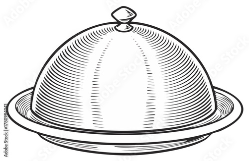 Engraved Illustration of a Covered Dish or Cloche with Handle