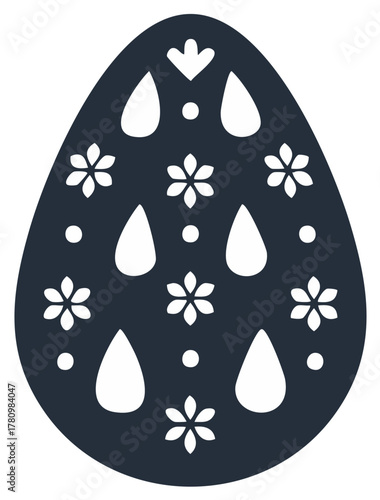 Folk art Easter egg silhouette with a traditional cutout floral pattern decoration
