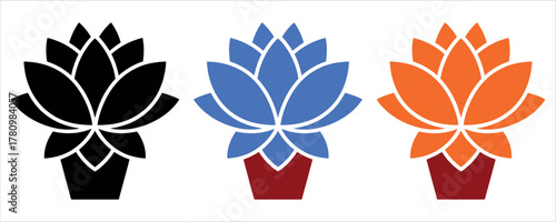 Tranquil lotus flower icons blossom in vibrant shades, a trio offering peace and serenity for mindful designs and spiritual projects vector.