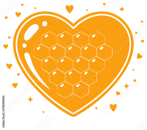 Honeycomb Structure Inside a Heart Icon with Small Hearts Around It Design