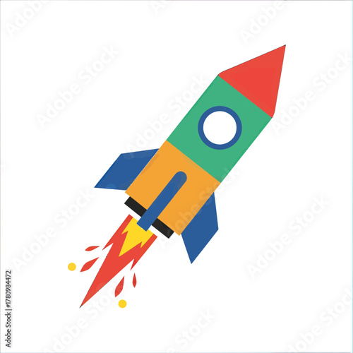Free Download Colorful rocket ship soaring through the skies in a vibrant minimalist illustration - GFXLoad