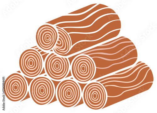 Stacked logs illustration with wood grain pattern, showing deforestation for lumber or logging industry impact on forest ecosystems