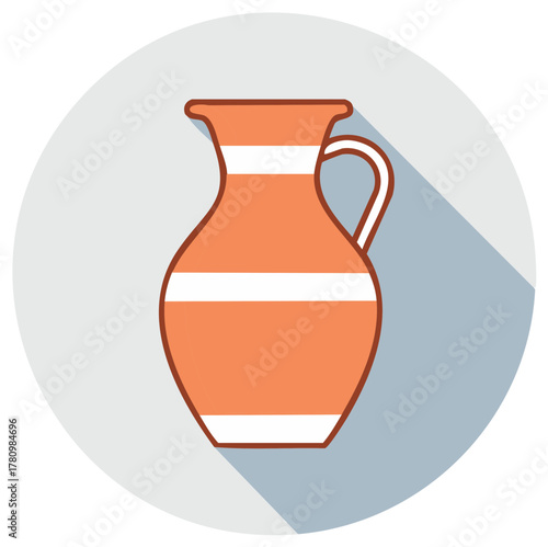 Striped Ceramic Pitcher in Orange Tone with Handle and Simple Design for Beverages