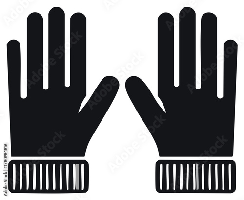 Stylized Black Gloves Icon for Winter Protection Safety Handwear Cold Weather Apparel Vector