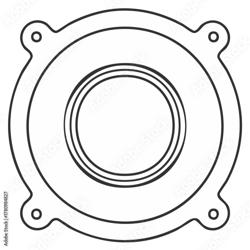 Round Metal Flange Outline with Mounting Holes and Inner Rings
