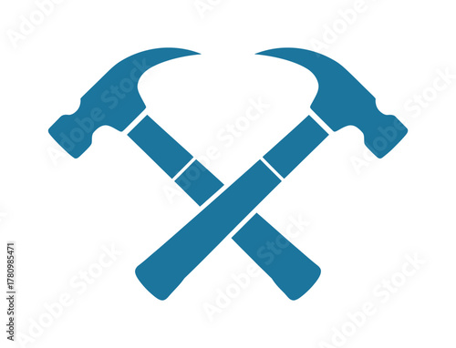 Reliable crossed hammers symbolize construction strength and dependable craftsmanship perfect for building, renovation, or home improvement projects, offering a powerful brand identity