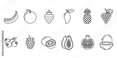 Collection of fresh fruit outline icons in vector art