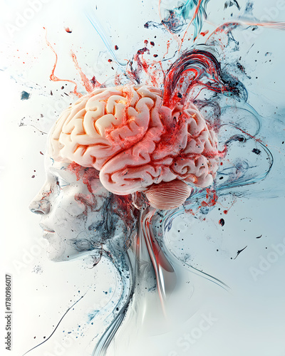 Human brain exploding with ideas and creativity, a concept of mental health