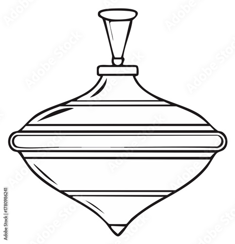 Whirligig toy illustration of spinner toy for kids outlined in black and white.