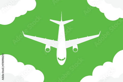airplane commercial jet top view vector illustration flying through clouds